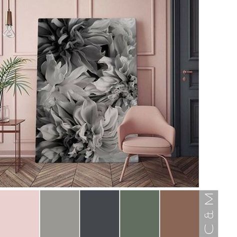 Blush Pink, Grey and Green Colour combination Black Paint Color, Decor Ikea, White Paint Colors, Bedroom Color Schemes, Bedroom Paint Colors, Trendy Bedroom, Bedroom Green, Bedroom Paint, Cool Apartments