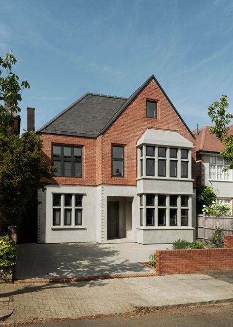 Suburban Street, Sunken Patio, Concrete Staircase, London Country, Brick Detail, 1930s House, Red Brick House, London Architecture, Dormer Windows