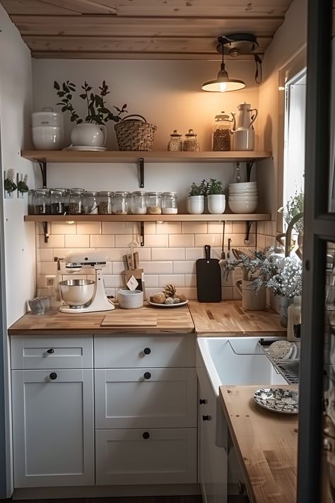 Tiny Cottage Kitchen, Dapur Rustic, Model Dapur, Small Cottage Kitchen, Small Kitchen Layouts, Casa Vintage, Cottage Kitchens, Cozy Kitchen, Tiny Kitchen