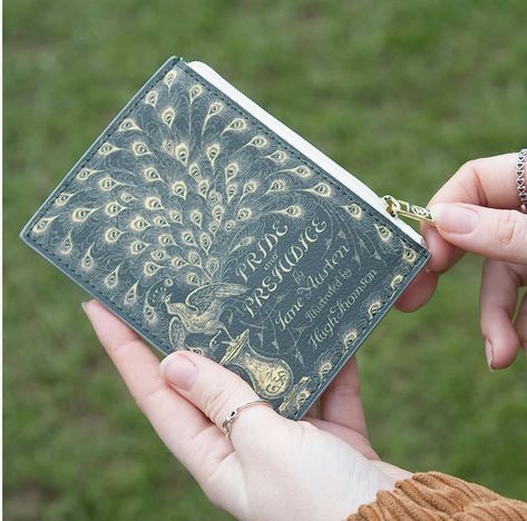 Pride And Prejudice Book, Jane Austen Gifts, Book Purse, Gold Peacock, Book Clutch, Book Pouch, Book Wallet, Famous Novels, Bookish Merch