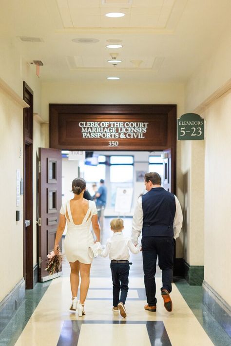 Courthouse Wedding With Family, Courthouse Wedding Family Photos, Orlando Courthouse Wedding, Classy Courthouse Wedding, Courthouse Wedding With Kids, Court House Wedding Picture Ideas, Casual Courthouse Wedding Outfit, Courthouse Pictures, City Hall Marriage