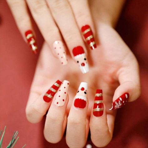 Kamize Red Press on Nails Short Christmas Decorations Square Fake Nails Cute Full Cover False Nails for Women and Girls24PCS (Christmas8) Gingerbread Nail Designs, Solid Color Acrylic Nails, Nails Inspiration Simple, Gel Nail Set, Red Christmas Nails, Christmas Gel Nails, Coffin Press On Nails, Nails Set, Red Nail Designs