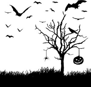 PublicDomainVectors.org-Halloween scene silhouette image Haunted Graveyard, Halloween Tree, Screen Saver, Halloween Png, Halloween Bats, Graveyard, Screen, Halloween