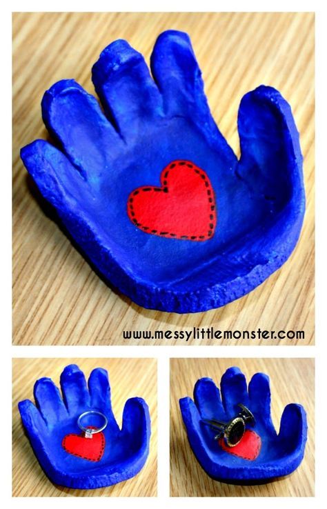 Salt dough handprint bowl keepsake. Follow our simple instructions to make a hand shaped dish from salt dough for rings, cufflinks, coins or keys. A great kid made gift idea for mothers day, fathers day, valentines day or christmas. Salt Dough Ring Dish, Salt Dough Dish, Salt Dough Hand Prints, Salt Dough Handprints Keepsake, Salt Dough Art, Salt Dough Handprints, Salt Dough Handprint, Baby Footprint Crafts, Clay Handprint