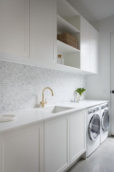 Kitchen Mudroom, Stacked Laundry Room, White Laundry Rooms, Laundry Room Ideas Small Space, Dream Laundry Room, Laundry Cabinets, White Laundry, Laundry Room Renovation, Laundry Design