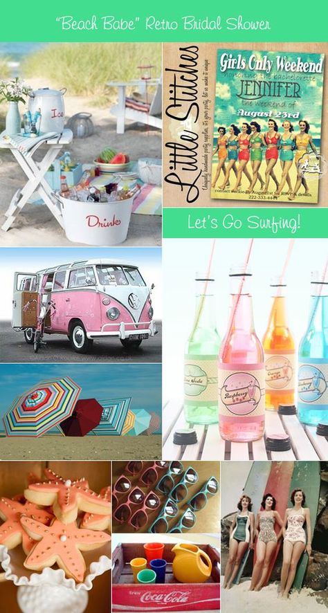 (2) 'Retro Beach Picnic' bridal shower theme ideas for decorations, favors, food, and drinks | BRIDAL SHOWER THEMES | Pinterest Bridal Shower Colors, Beach Bridesmaids Gifts, Retro Bridal Showers, Summer Wedding Diy, Retro Bridal, Wedding Themes Summer, Beach Bridal Showers, Summer Bridal Showers, Vintage Bridal Shower