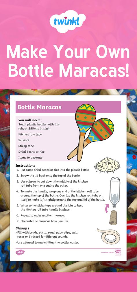 Learn how to make simple Maracas with this easy to download instruction guide. Use this great activity to help your children learn about sound while having fun creating their own musical instrument. Perfect for music time in the classroom, nursery or home. Sign up to Twinkl to discover hundreds more music inspired teaching resources.   #maracas #instrument #music #children #teacher #parents #parenting #teach #education #song #diyinstrument #recycling #twinkl #twinklresources #teachingresources Maracas Diy, How To Make Maracas, Maracas Craft, Instrument Craft, Kids Bottle, Easter Arts And Crafts, Diy Instruments, Art Therapy Projects, Brain Activities