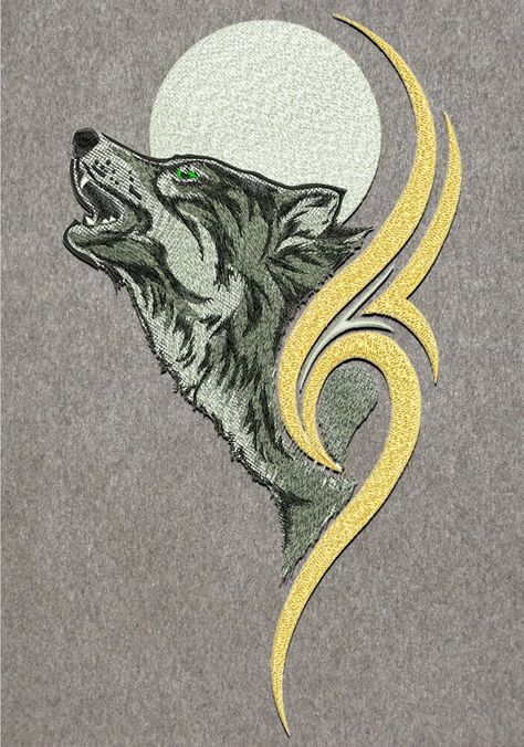 wolf embroidery ideas Embroidery Wolf, Wolf Embroidery, Wolf And Moon, Wolf Designs, Embroidery Shirts, Dad's Birthday, Animal Embroidery Designs, Embroidery Digitizing, Sashiko Embroidery