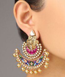 Holiday Classics Say Glam! Meenakari Earrings, Indian Accessories, Chandbali Earrings, Indian Earrings, India Jewelry, Wedding Outfits, Traditional Jewelry, Feather Earrings, Online Earrings