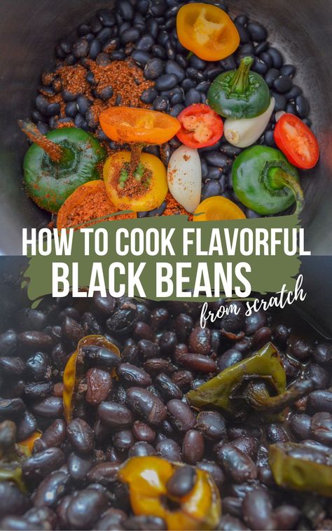 Cook dried black beans to infuse them with TONS of flavor. You get to control the salt, and dried beans are cheaper than canned ones!   Cooking from Scratch | Black Bean Recipe | How to Cook Black Beans | Saving Money | Easy Recipes Cooking Dry Black Beans, Black Bean Recipes From Dry Beans, Turkey Burger Seasoning, Dry Beans Recipe, Spicy Roasted Cauliflower, Veggie Bowls, Beans Beans, Dried Black Beans, Sweet Potato Tacos