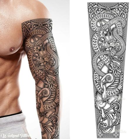 DRAGON LION NORDIC VIKING CELTIC TEMPORARY TATTOO FULL ADULT ARM LEG SLEEVES Nordic Dragon, Nordic Tattoos, Celtic Sleeve Tattoos, Scandinavian Tattoo, Viking Tattoo Sleeve, Celtic Viking, Realistic Temporary Tattoos, Dragon Sleeve Tattoos, Temporary Tattoo Sleeves