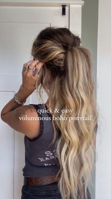 Easy Hair Updos Braid, Long Hair Volume Ponytail, Ponytail For Long Hair Wedding, Easy Hairstyles For Long Extensions, Ponytails For Long Hair Easy, Beautiful Hairstyles With Braids, Easy Long Hair Tutorial, Cute Pool Hairstyles Long Hair, Big High Ponytail