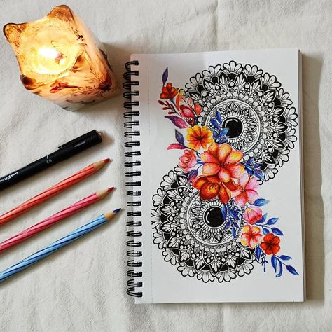 Mandala Art With Pencil Colour, Floral Mandala Art, Flora And Fauna Drawing, Mandala Practice, Colour Mandala, Pencil Colours, Khmer Food, Easy Mandala, Easy Mandala Drawing