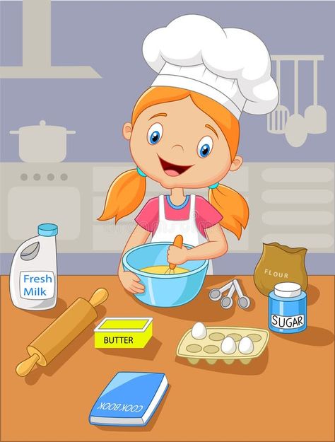 Cake Cartoon, Picture Composition, Girl Cooking, Action Words, Baking Cake, Kids Clipart, Art Drawings For Kids, Cartoon Clip Art, Cartoon Kids