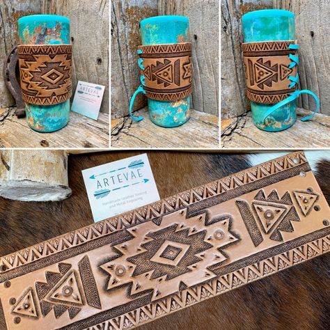 Aztec wrap handmade at ArteVae Leather Belt Patterns Aztec, Aztec Tooling Pattern, Diy Leather Tooling, Cactus Leather Tooling Patterns, Aztec Leather Tooling Pattern, Tooled Leather Belts Pattern, Tooled Leather Designs, Leather Belt Patterns, Tooled Leather Pattern