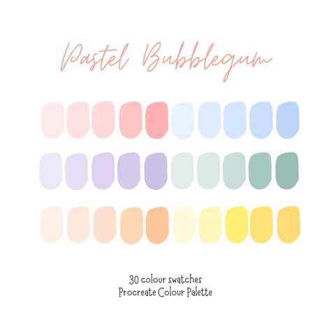 Pastel Bubblegum Procreate Color Palette Procreate 30 Color - Etsy Canada Free Procreate, Hex Color Palette, Pastel Palette, Pastel Colour Palette, Seamless Paper, Hex Colors, Procreate App, Color Palette Design, Color Swatches