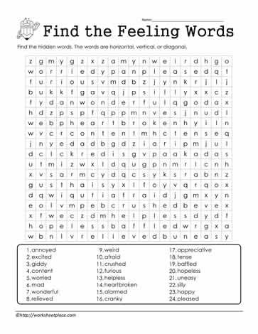 Feelings Word Search Coping Skills Crossword Puzzles, Positive Word Search, Feelings Word Search, Emotions Word Search, Words For Feelings, Difficult Word Search, Emotion Words, Student Info, Counseling Tools