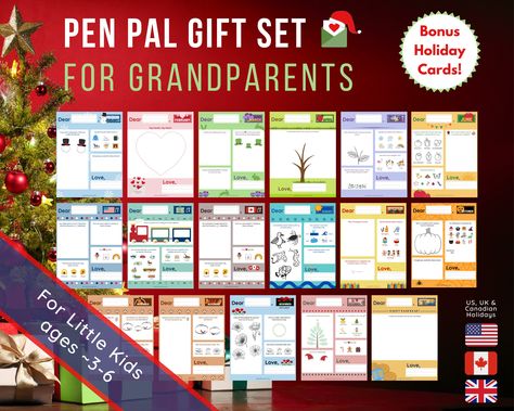 Grandparent Christmas Gift Ideas, Pen Pal Crafts, Crafts For Grandparents, Grandparent Christmas Gift, Letter Template For Kids, Letters To Loved Ones, Christmas Gift For Grandparents, Snail Mail Letters, Pen Pal Kit