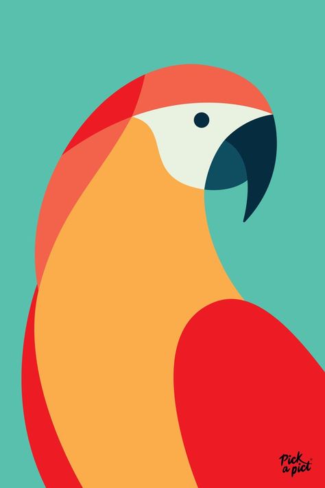 Abstract parrot illustration created from shapes filled with complementary colours. Colours: mint, red, orange, white & dark blue. Art Videos Tik Tok, Videos Tik Tok, Beautiful Acrylic Painting, Parrot Art, Graphic Shapes, Parrots Art, Beauty Words, Calligraphy Brush, Simple Canvas Paintings