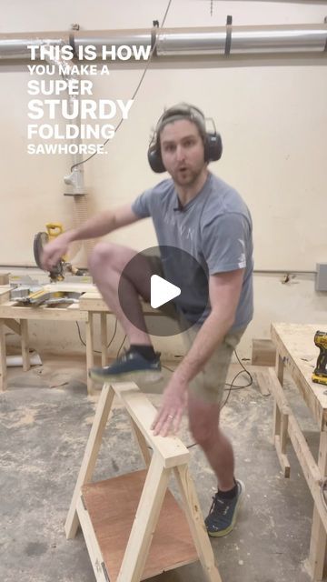 Thomas Orr on Instagram: "Build a simple folding saw horse. Per a ton of requests, here is a simple folding sawhorse that is also super super sturdy and easy to build! It’s definitely not as simple as my other saw horse videos but it is fun! #woodworking #woodwork #woodworker #diy #sawhorse #foldingsawhorse #woodworkingcommunity #woodworkingtips #woodworkingproject #woodworkingskills" Diy Sawhorse, Adjustable Sawhorse, Saw Horse Diy, Folding Sawhorse, Saw Horse, Simple Woodworking Plans, Carriage Bolt, Workbench Plans, Metal Furniture Design