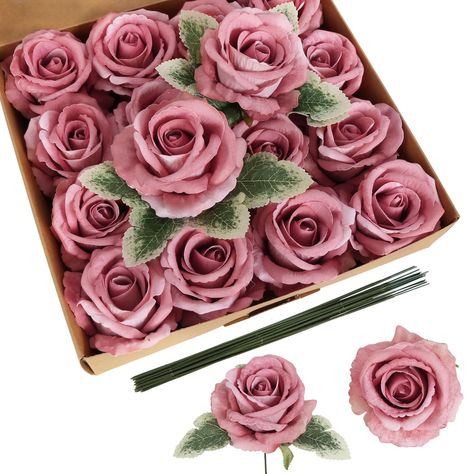 PRICES MAY VARY. Material: Our pink Velvet roses are made of Real Touch velvet fabric, which makes the flower effect more vivid. The petals are full and soft, imitating the shape of real flowers. They are handmade and have a realistic and natural appearance Size and Package: Each box set contains 16 fake pink rose velvet flowers,diameter of pink silk rose head is 3.93''10cm and height 2.75''/7cm.Also come with 16 sticks flower stem,4pcs rose leaf Without Fade: Our real touch velvet flower are ma Velvet Flower, Rose Leaf, Velvet Rose, Rose Velvet, Party Garden, Flower Stem, Diy Wedding Bouquet, Velvet Flowers, Artificial Rose