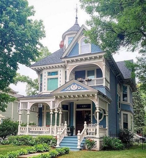 Blue Victorian House, Gothic Victorian House, Victorian Homes Exterior, Victorian House Plans, Victorian Style House, Victorian Beauty, Interior Layout, Victorian Style Homes, Victorian Mansions