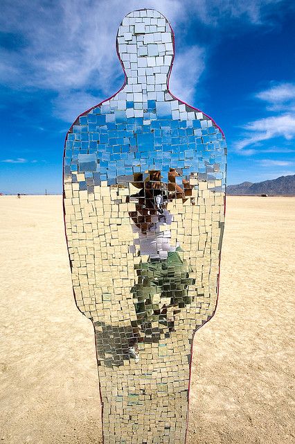 I'm all broken up. Who are you now? by Michael Emery - Burning Man 2006 Black Rock City, Nevada Burning Man Art, Black Rock Desert, Black Rock City, Mosaic Stained, Burning Man Festival, Sculpture Installation, Jolie Photo, Stained Glass Mosaic, A Mirror