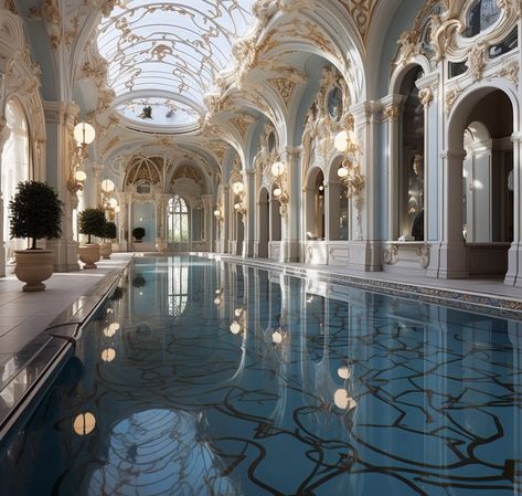 Villain House, Castle Aesthetic Interior, Neoclassical House, Inside Pool, Indoor Pool Design, Palace Interior, Mansion Designs, Castle Aesthetic, American House