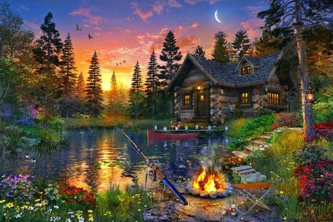 Fishing Cabin, Forest Cabin, John William Waterhouse, Gemstone Art, 500 Piece Jigsaw Puzzles, Thomas Kinkade, 500 Piece Puzzles, Norman Rockwell, 1000 Piece Jigsaw Puzzles