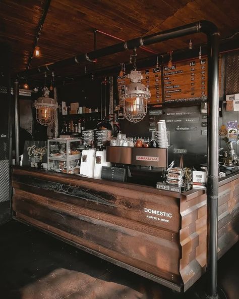 Hipster Coffee Shop Aesthetic, Cozy Cafe Interior, Industrial Coffee Shop, Hipster Coffee Shop, Cafe Vibes, Starting A Coffee Shop, Boutique Bar, Mobile Coffee Shop, Coffee Trailer