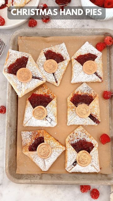 Jessie Jane Daye on Instagram: "Christmas Hand Pies 🥧 Save for later ❤️ These little letters to Santa are made with premade pie crust and a raspberry filling. You could also do a cherry filling. I used fondant and edible glitter for the seal. If you would like the link to the North Pole stamp comment “North Pole” and I’ll DM the link! Ingredients: @pillsbury Pie Crust Raspberry Jam or Cherry pie filling 1/2 cup granulated sugar 1 egg (egg wash) Powdered sugar White or Red Fondant Edible gol Pie Pockets, Teriyaki Wings, Premade Pie Crust, Pillsbury Pie Crust, Superbowl Desserts, Hand Pie, Cherry Filling, Raspberry Filling, Hand Pies