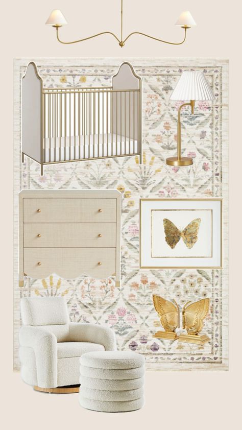 Beautiful gold, cream, and floral nursery decor ideas. Butterfly themed baby girl nursery Floral Nursery Theme, Paris Nursery, Baby Girl Nursery Ideas, Girl Nursery Ideas, Girls Nursery Floral, Nursery Decor Ideas, Baby Nursery Inspiration, Girl Nursery Themes