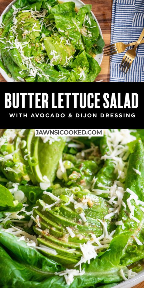 Lettuce Avocado Salad Recipes, Lettuce And Avocado Salad, Lettuce Side Dishes, Simple Butter Lettuce Salad, Recipes With Butter Lettuce, Salads With Butter Lettuce, Butterleaf Lettuce Salad, Easy Side Salad Recipes Simple, Butter Leaf Salad Recipe