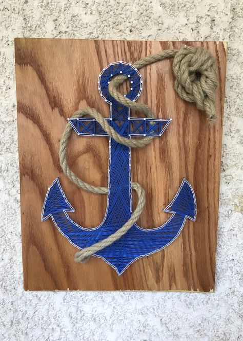 Anchor String art Marine String Art, Anchor String Art, Nail String, Nail String Art, Daisy Cards, String Art Patterns, Art Patterns, String Art, Art Diy