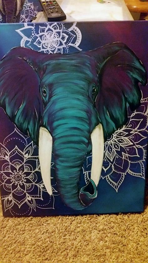 Boho Elephant Art, Custom Elephant painting with mandalas. Boho Elephant, Mandala Canvas, Elephant Canvas, Elephant Drawing, Elephant Painting, Simple Acrylic Paintings, Elephant Art, An Elephant, Acrylic Canvas