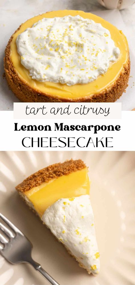 Baked Lemon Mascarpone Cheesecake Graham Cracker Crust Cheesecake, Lemon Poppy Seed Cookies, Traditional Cheesecake, Lemon Bar Cookies, Mascarpone Cheesecake, Homemade Graham Cracker, Blueberry Shortcake, Lemon Mascarpone, Mascarpone Cake