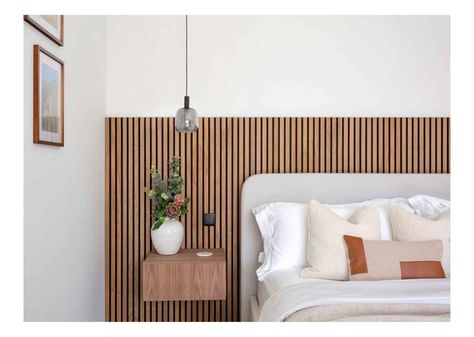 5 Bedroom Panelling Ideas to Add Drama to Walls | Naturewall Wooden Slat Panelling Bedroom, Half Panelling Bedroom, Wood Panelled Bedroom, Wooden Panelling Walls Bedroom, Wooden Panelling Walls, Bedroom Panelling Ideas, Slat Panelling, Wood Panel Bedroom, Bedroom Panelling