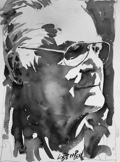 #MensFashionIllustration David Lobenberg, Value Study, Watercolor Face, Watercolor Portrait Painting, California Vibe, Caricature Artist, Watercolour Inspiration, White Drawing, Painting People