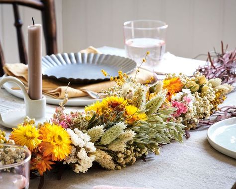 Flower Table Garland, Dried Flower Garland, Table Garland, Mimosa Flower, Dried Eucalyptus, Online Flower Delivery, Country House Interior, Flower Table, Flower Arrangements Simple