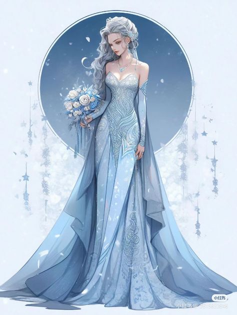 Icy Blue Dress Gowns, Winter Court Dress, Ice Dress Drawing, Royal Dresses Fantasy, Ice Dress, Bright Blue Dresses, Fashion Design Books, Ice Dresses, Disney Inspired Outfits