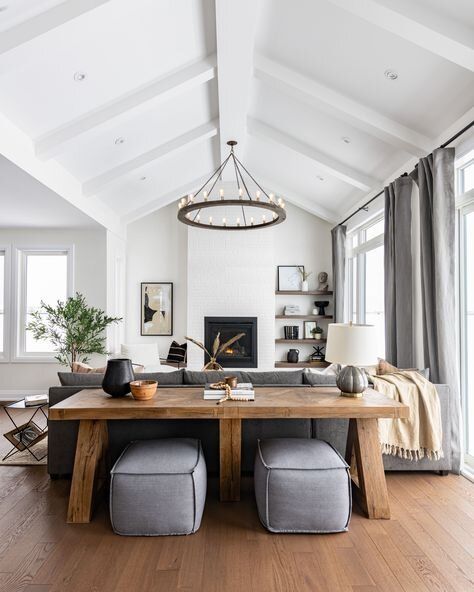 West Of Main, Pitched Ceiling, Vaulted Ceiling Living Room, Vaulted Ceilings, Vaulted Ceiling, Lounge Room, Farmhouse Living, Living Room Lighting, Living Room Inspiration