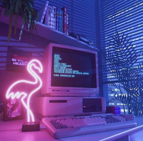 Vaporwave Room Aesthetic, Retro Futurism Bedroom, Room Ideas Summer, Room Ideas Retro, Light Purple Aesthetic, 80s Room Aesthetic, Vaporwave Room, Summer Room Ideas, Evening Photo