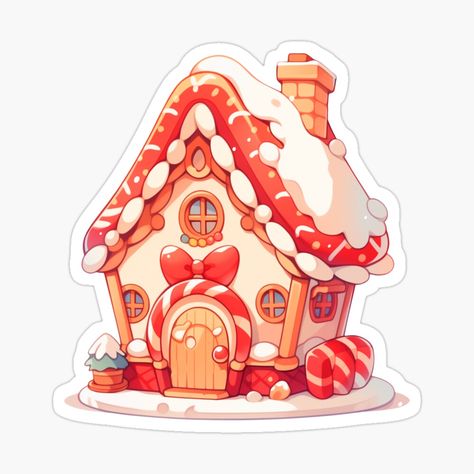 Cute Kawaii Gingerbread House Cottage with Candy by CozyKawaiiArt | Redbubble Gingerbread House Tattoo, Gingerbread Drawings, Candy House Illustration, Candy House Drawing, Gingerbread House Drawing, Gingerbread House Illustration, Gingerbread Illustration, Kawaii Gingerbread, Sketches Watercolor