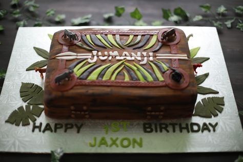 Jumanji Birthday Cake Jumanji Cake, Jumanji Birthday Party, 1 Year Birthday Party Ideas, Jungle Birthday Cakes, Husband 30th Birthday, Jumanji Movie, Army's Birthday, Jungle Birthday Party, Safari Theme Birthday