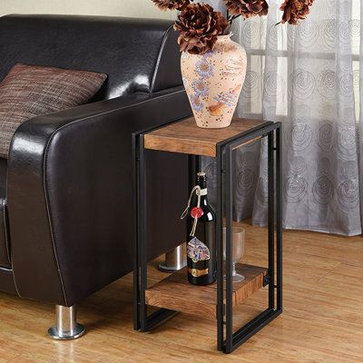 This accent table could be used as a side table aside from your chair, sofa, or couch in your living room or as a nightstand in your bedroom, compact design saves spaces for small spaces; it could also be used as a handy small square table to add some personal touch in your office, lower shelf providing additional spaces for accent pieces or small items; the maximum weight limit for this skinny bedside table is 45 lbs. | 17 Stories Accent Side Table For Small Spaces End Table Rustic Industrial B Small Square Table, Glass End Tables, Table For Small Space, Accent Side Table, C Table, Wooden Side Table, Decoration Furniture, Chair Sofa, Square Table