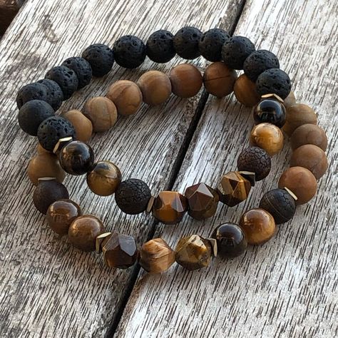 NEW IN👊🏻💥 Gemstones on these bracelets: Tiger Eye, Tibetan Agate, Wood Jasper, Black Lava & Hematite. Tap to shop! Crystal Stone Bracelet, Mothers Day Jewelry, Good Luck Bracelet, Jewelry Nature, Tiger Eye Jewelry, Stone Bracelets, Jewelry Mens, Stacking Bracelets, Bracelet Mens