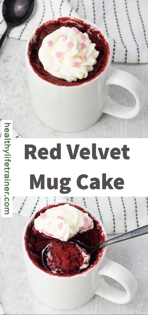 Red Velvet Mug Cake is the holiday dessert you would want to try at home every chance you would get because of its winner taste and equally the best texture. #redvelvetcake #redvelvetmugcake #mugcakerecipes Mug Cake No Egg, Red Velvet Mug Cake Recipe, Cake For One Recipe, Red Velvet Mug Cake, Mug Brownie Recipes, Microwave Mug Recipes, Easy Red Velvet, Red Velvet Oreo, Cream Cheese Frosting Cake