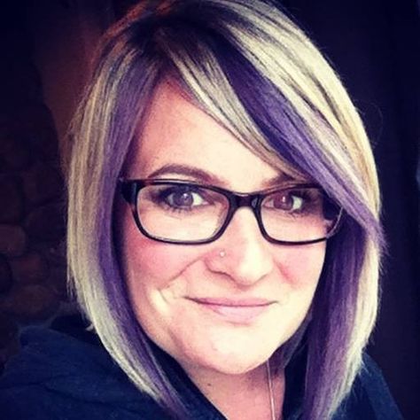 Lavender And Blonde Highlights, Multi Colored Purple Hair, Purple Ombre Bob Hair, Plum And Blonde Hair, Plum Hair With Blonde Highlights, Bob With Purple Highlights, Chestnut Lowlights, Blonde And Purple Hair, Purple Underneath Hair