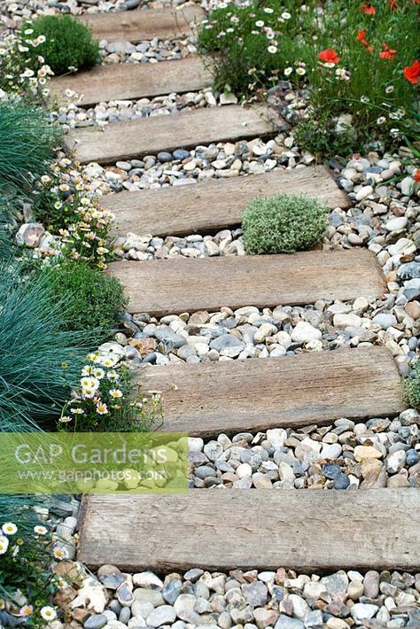 Aesthetic Backyard, Sleepers In Garden, Pebble Garden, Coastal Garden, Seaside Garden, Front Garden Design, Garden Paving, Back Garden Design, Backyard Gardening