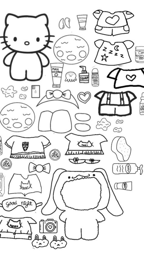 Papercraft Templates Printables, Chibi Coloring Pages, Free Printable Paper Dolls, Cute Text Symbols, Paper Doll Printable Templates, Hello Kitty Colouring Pages, Hello Kitty Printables, Free Printable Crafts, Papel Vintage